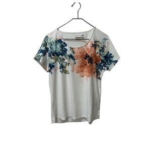 Chicos size 1 medium large new  with tags White Floral Short Sleeve Top